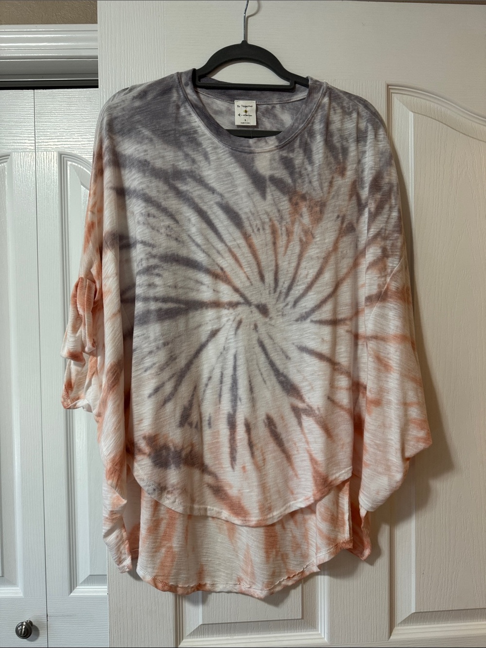 By Together Tie-Dye Oversized Top in Gray & Peach